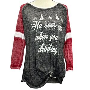 🎄 Sable Sky T-Shirt L Raglan Burnout Long Sleeve